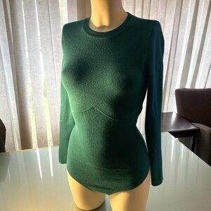Abercrombie & Fitch Teal Green Crewneck Long Sleeve Knit Robbed Bodysuit M